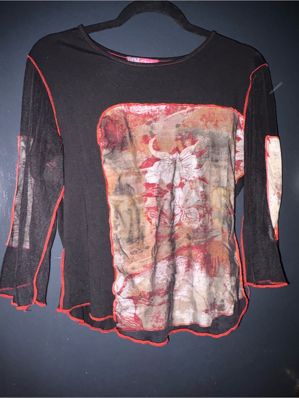 Y2K Black Mesh 3/4 Sleeve Euro Top
